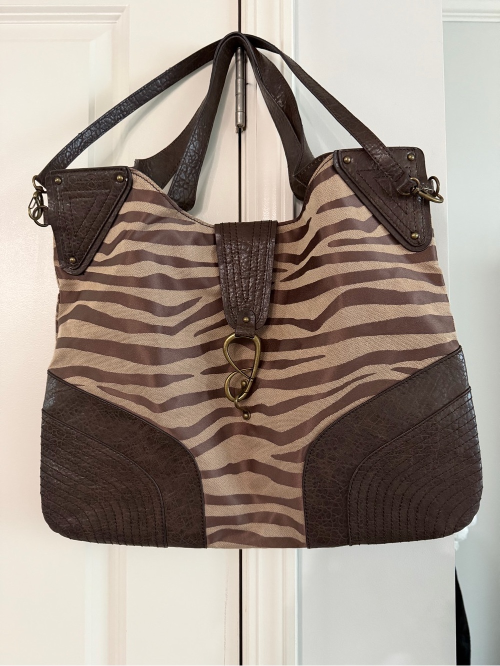 Jessica Simpson Brown and Tan Zebra-Stripe Shoulder Bag